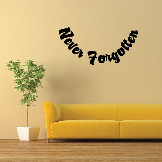 Memorial wall decal vinyl with “Never Forgotten” and “In Loving Memory” script lettering