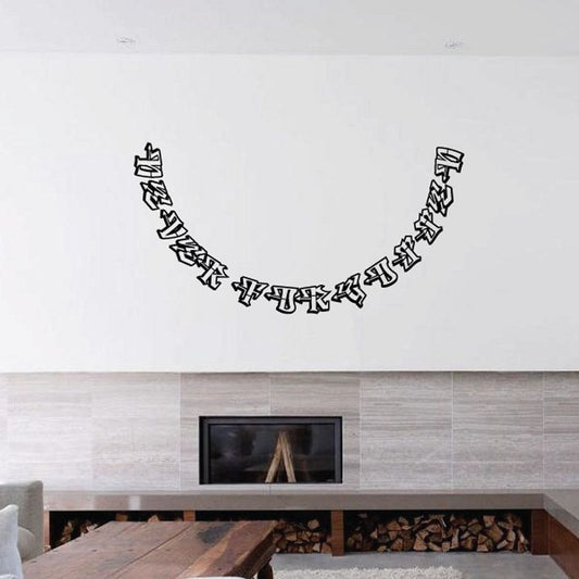 Memorial wall decal with arched lettering and small heart icons