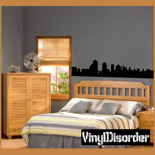 Black New York City skyline vinyl wall decal with city silhouette