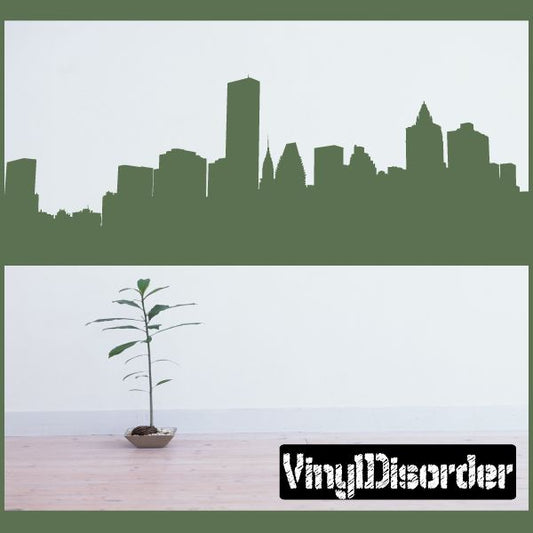 New York City skyline decal with dark green city silhouette