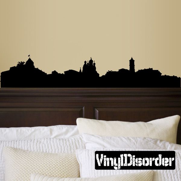 France skyline decal with dark city silhouette and tower buildings, black vinyl
