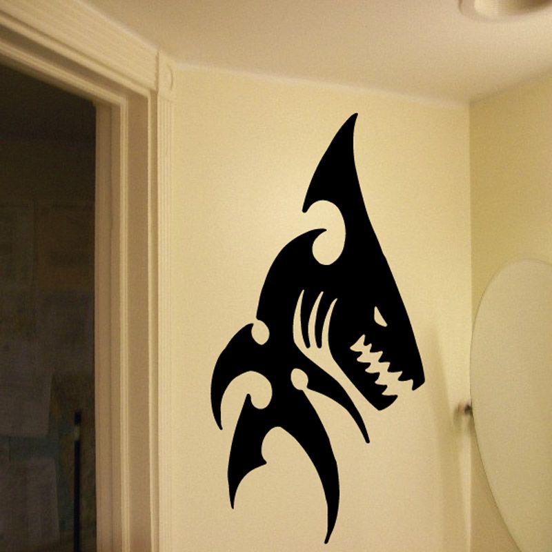Nightmare shark decal, black stylized shark with open mouth, jagged teeth, and fins