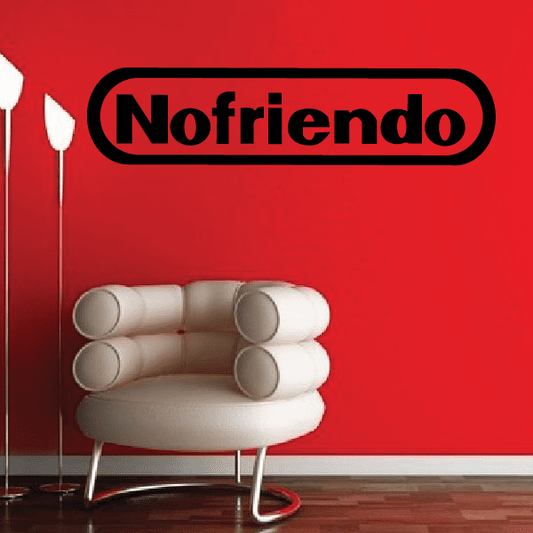 NoFriendo decal: bold black outlined lettering on red