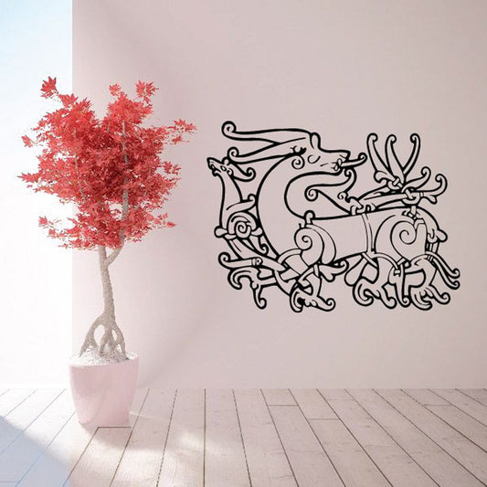 Norse Sleipnir horse decal, black ornamental eight-legged horse line art