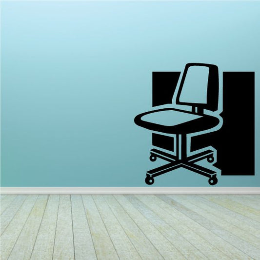 Office computer chair wall decal with wheels and backrest