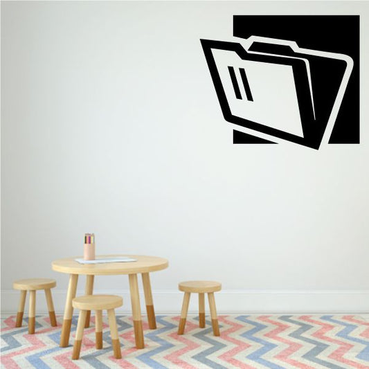 Black office folder wall decal with white inner lines