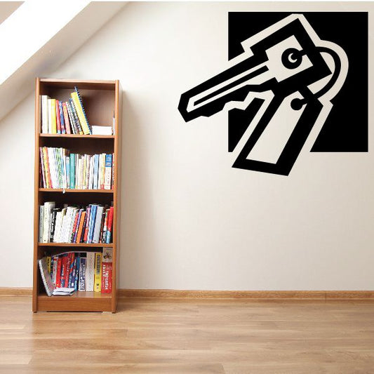 Stylized key wall decal with black-and-white outline design