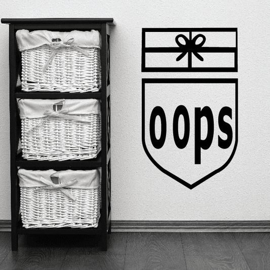 OOPS Deliveries shield decal with bow and black 'oops' text
