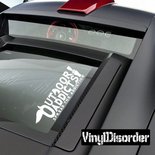 Vinyl wall decal with fowl silhouette and 'SPREAD THE ADDICTION' text