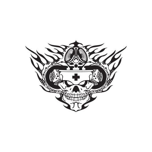Image of Over Head Cam Flames Skull Decal