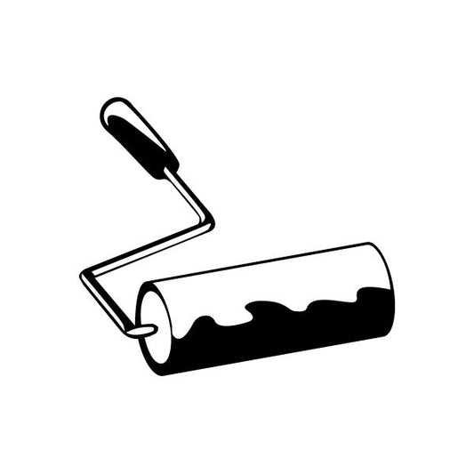 Paint roller tool with black handle and roller
