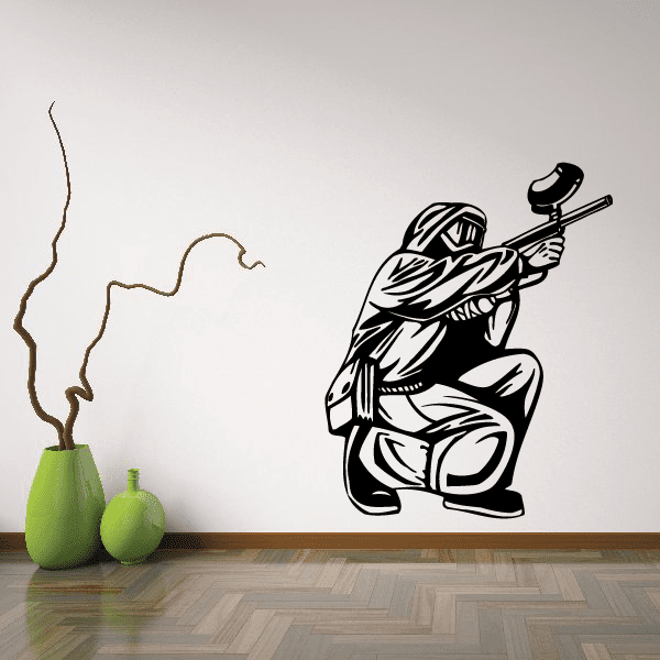 Paintball player wall decal, black outline vinyl sticker