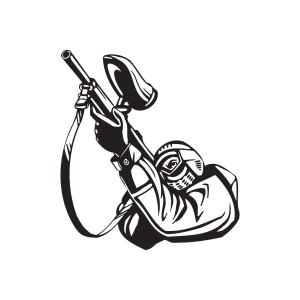 Paintball wall decal of black-and-white player aiming a marker