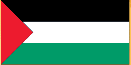 Palestine flag sticker: red triangle, black-white-green stripes on a rectangular backing