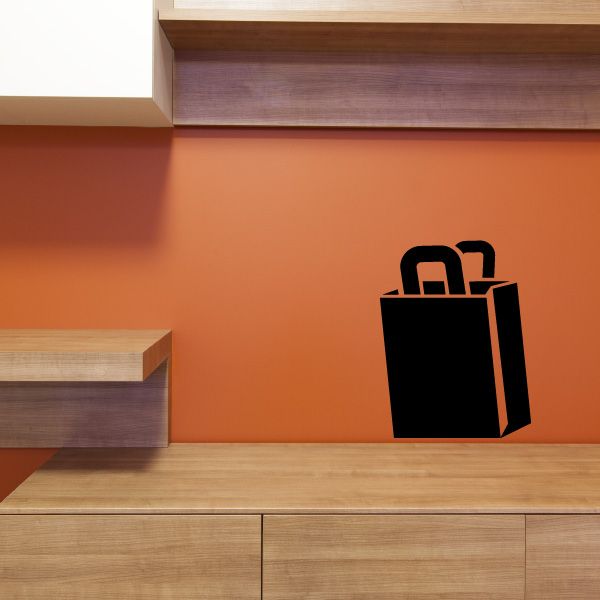 Black shopping bag decal with top handles and outlined details