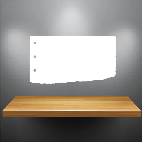 White paper notebook wall decal with three binder holes and rounded bottom edge