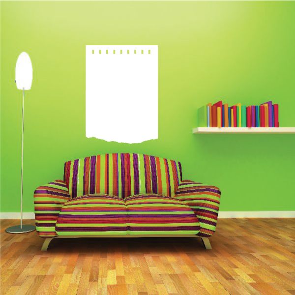 White paper notebook wall decal with punched top edge, single sheet design