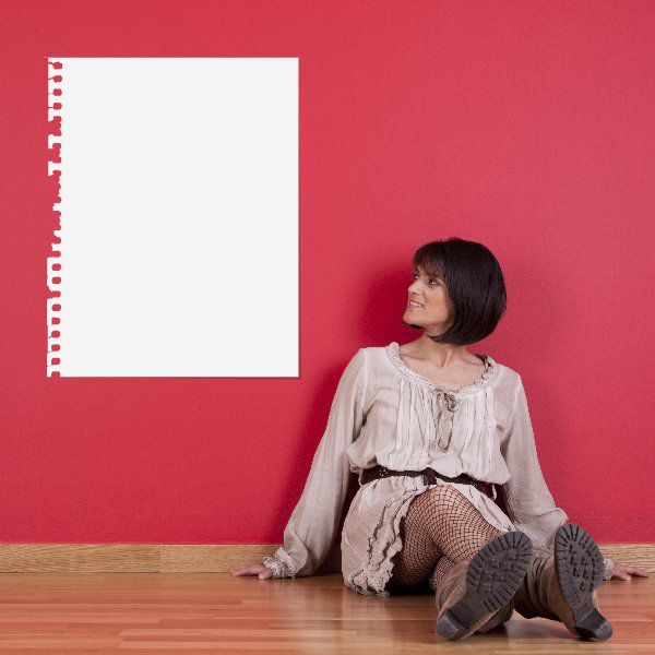 Square vinyl wall decal shaped like a notebook page with spiral binding, white