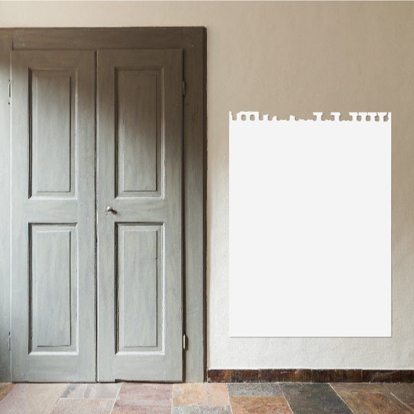 White notebook wall decal with straight rectangular page and notched top edge