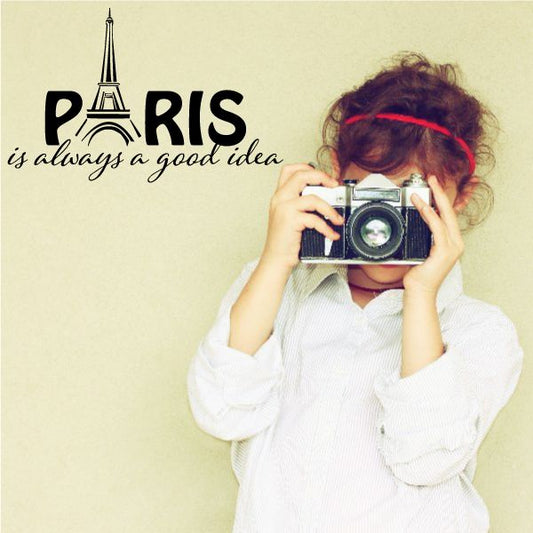 Wall decal with Eiffel Tower, “PARIS” lettering, and “is always a good idea” quote
