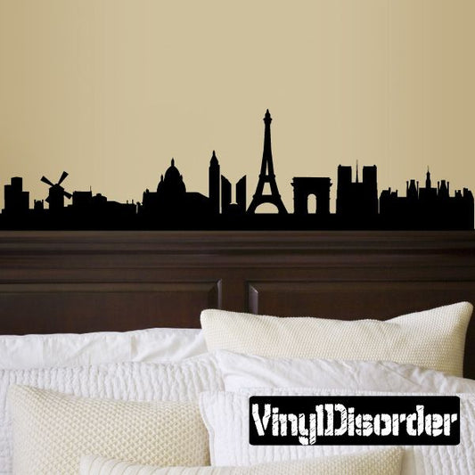 Paris skyline wall decal with Eiffel Tower silhouette, black