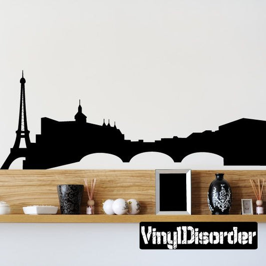 Black Paris skyline wall decal with Eiffel Tower silhouette