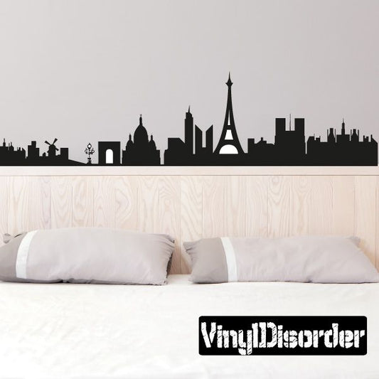 Paris skyline side wall decal with Eiffel Tower silhouette, black on light background
