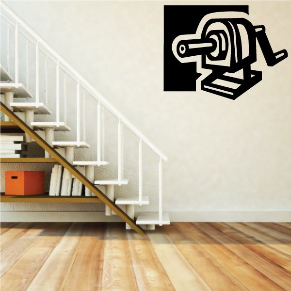 Pencil sharpener decal in black and white with pencil-sharpener icon