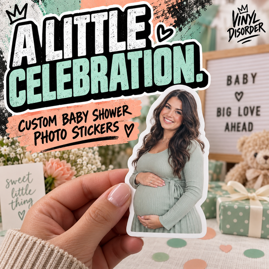 Custom Baby Shower Photo Stickers — custom photo sticker example