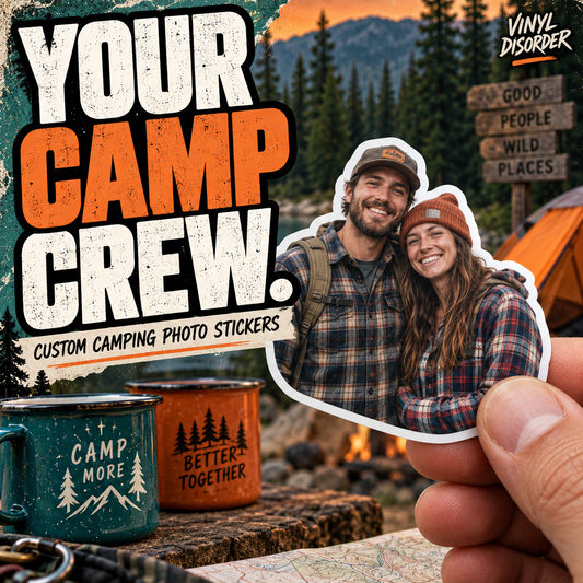 Custom Camping Photo Stickers — custom photo sticker example