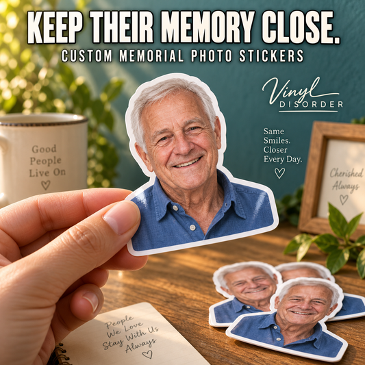 Custom Memorial Photo Stickers — example custom photo stickers