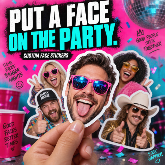 Custom Face Party Stickers — example custom photo stickers