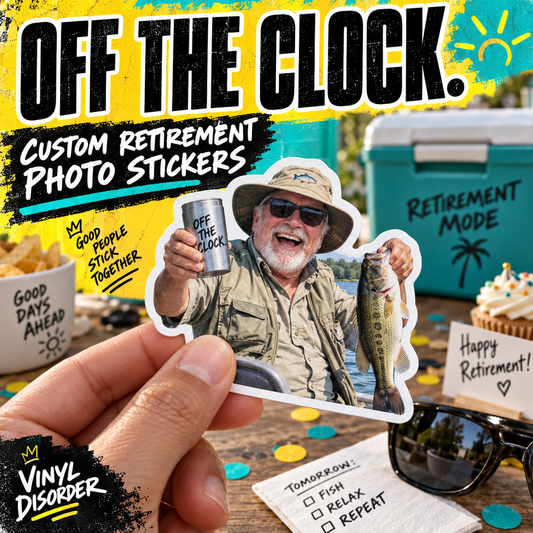 Custom Retirement Photo Stickers — custom photo sticker example