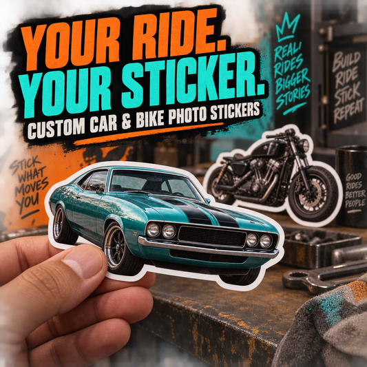Custom Car & Bike Photo Stickers — example custom photo stickers