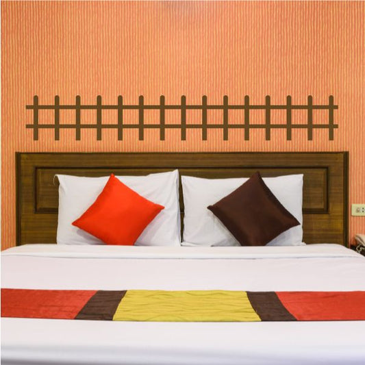 Picket fence wall decal vinyl sticker, black fence outline across wall