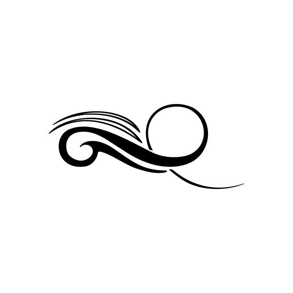 Car window vinyl decal with black swirl stripes and round dot