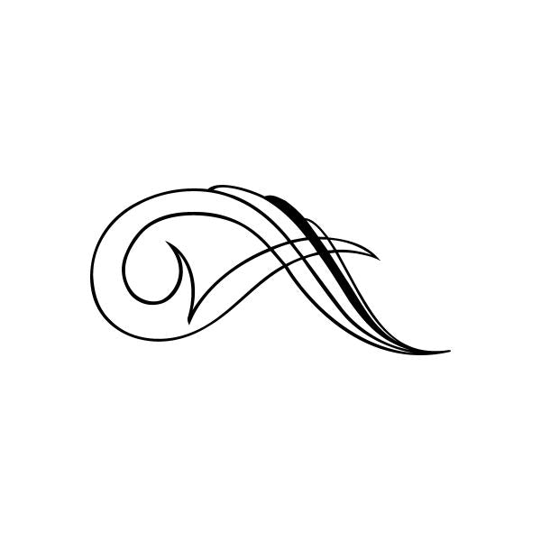 Car window vinyl decal sticker with black pinstripe swirl and flame shape
