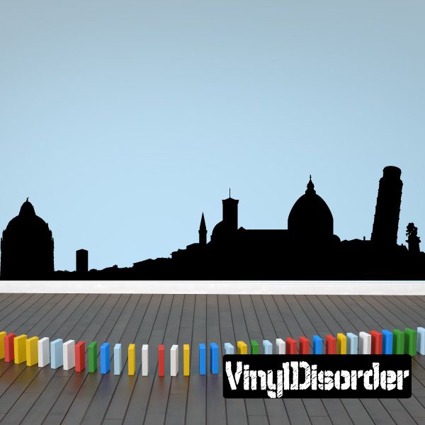 Pisa skyline decal with black silhouette and multicolor vertical bars, vinyl wall sticker