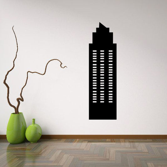 Black pointed tall building wall decal with window grid