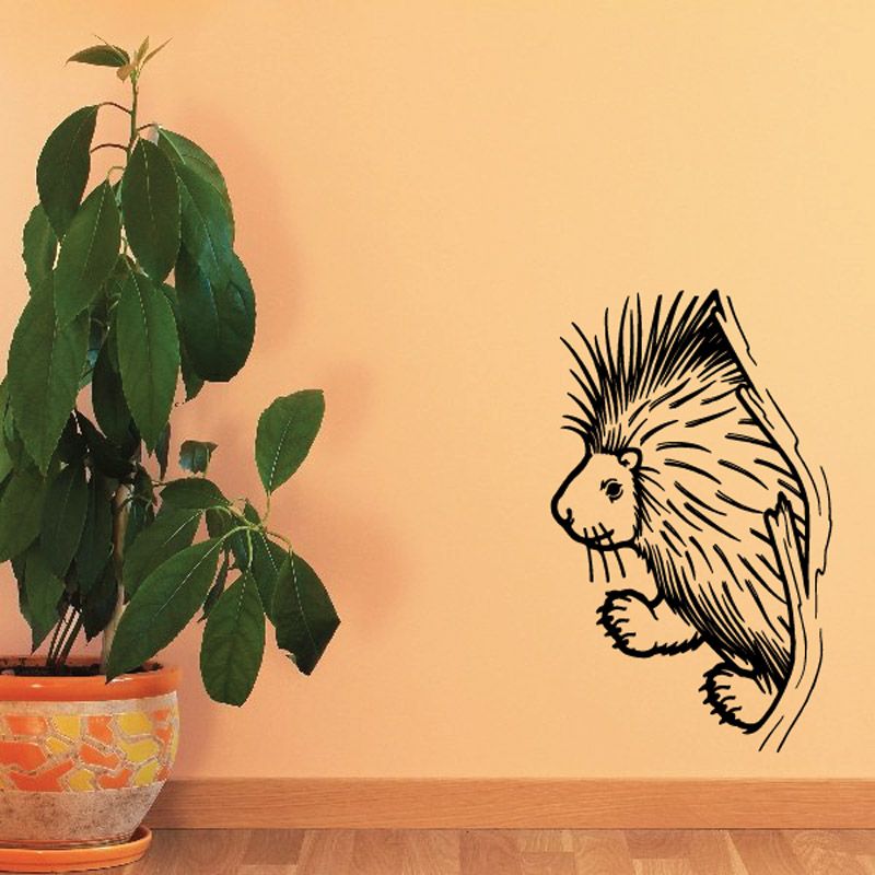 Porcupine wall decal, black line art