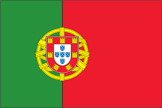Portugal flag sticker, rectangular green and red flag with crest emblem center