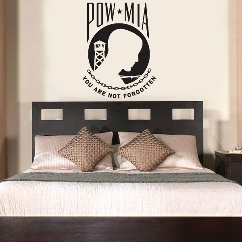 POW*MIA vinyl wall decal with helmet emblem and 'You are not forgotten' text