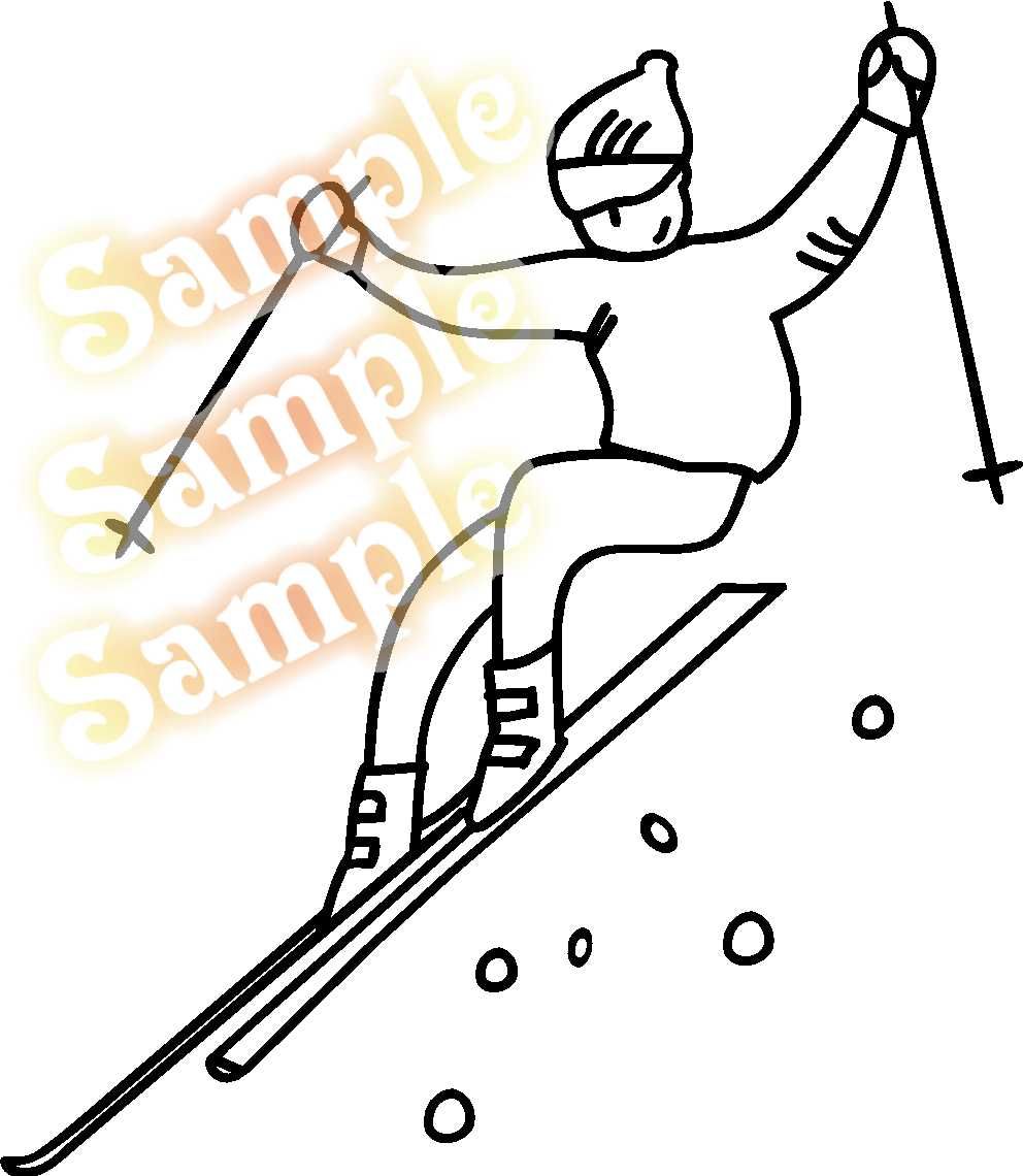 Slalom skier vinyl wall decal, holding poles while carving down skis