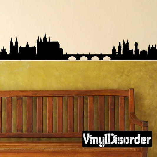 Black Prague skyline wall decal with bridge silhouette