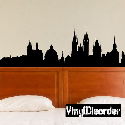 Black Prague skyline wall decal with castle and spire silhouettes