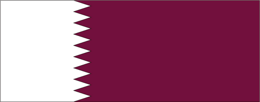 Qatar flag sticker with maroon field and white serrated border.