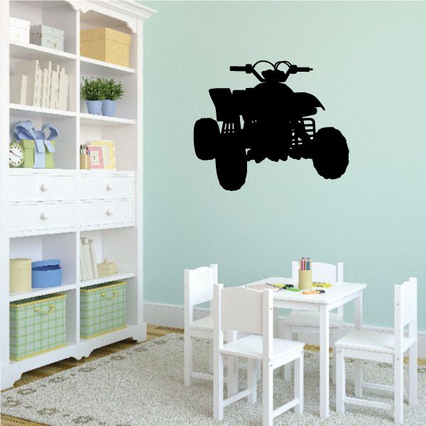 Black quad bike wall decal vinyl, centered silhouette