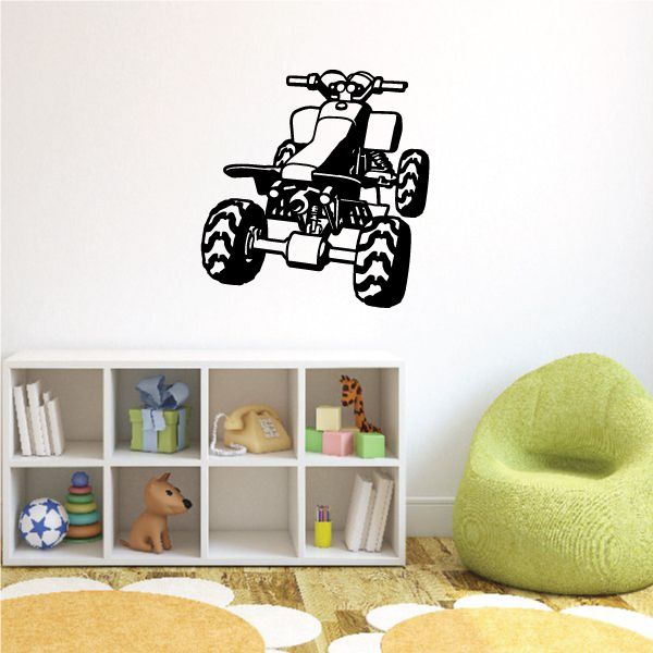Quad bike wall decal, black vinyl graphic of ATV