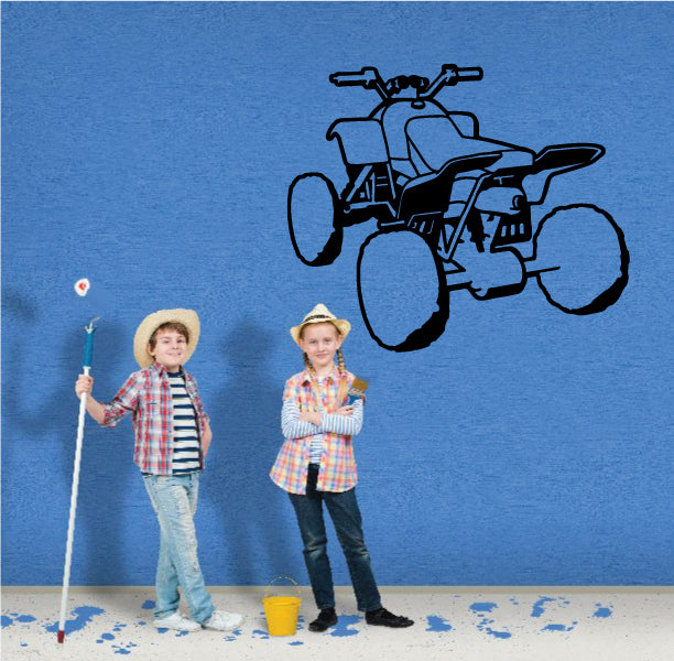 Quad bike vinyl wall decal with black outline artwork