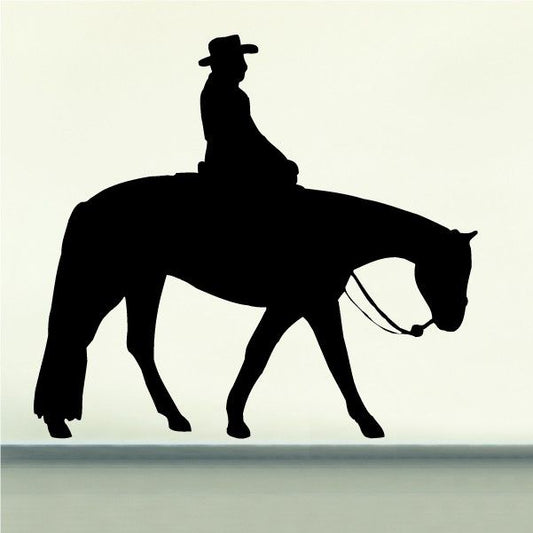 Quarter horse walking with rider decal, black silhouette